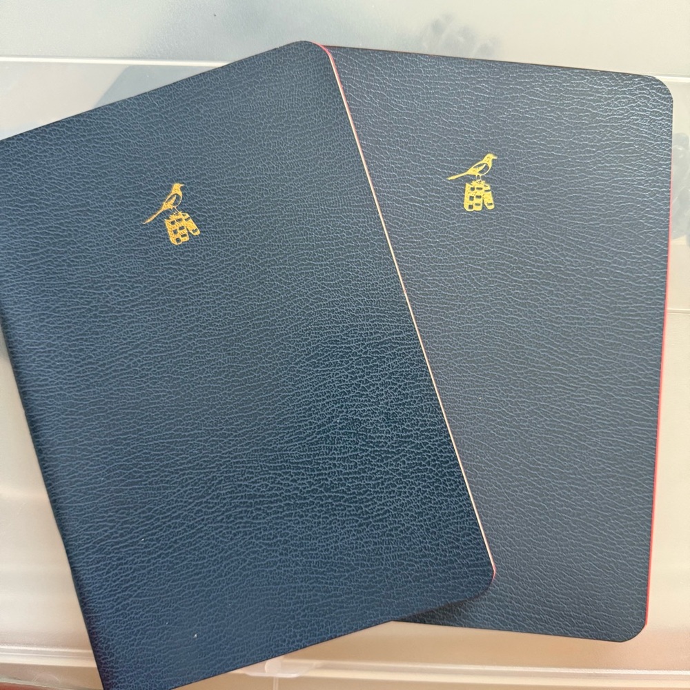 Elegant Blue Notebooks with Gold Bird Design